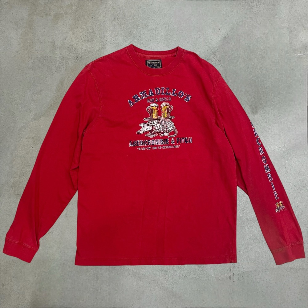 Vintage Abercrombie & Fitch Long Sleeve Shirt Mens L Red Armadillo Bar & Grille